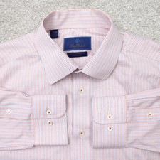 David Donahue Shirt Mens 16 1/2, 34/35 Orange/Blue Luxury Non-Iron Trim Fit L/S
