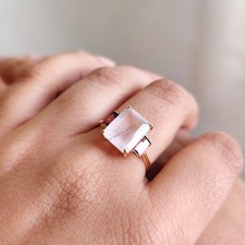 3.6 Ct Natural Rose Quartz Band Ring 14K Gold Dainty Birthstone Layering Ring