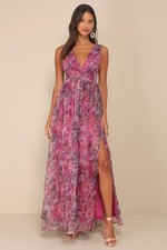 Lulus NWT Garden Romance Magenta Floral Print Sleeveless Organza Maxi Dress XL