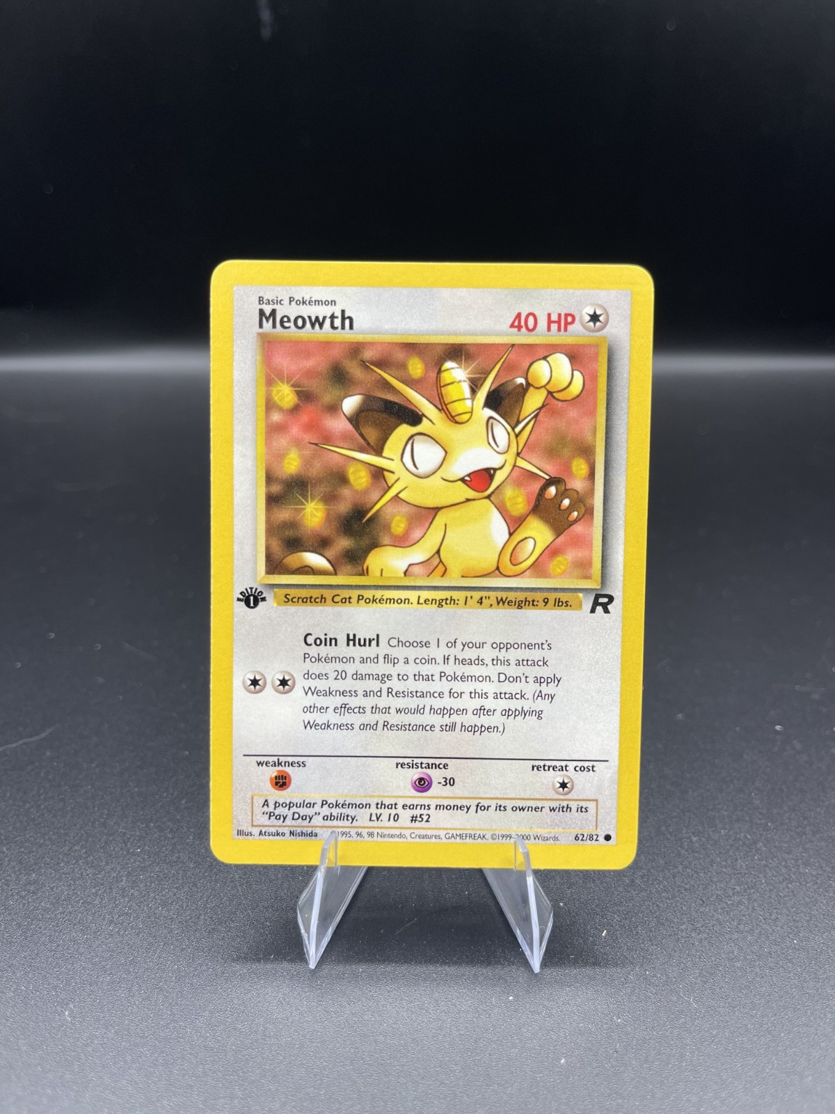 (NM) Meowth 1st ed Team Rocket 62/82 Pokemon TCG Card WOTC a4