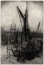 Gertrude Keeling Pencil Signed Etching St. Paul's Cathedral River Thames London