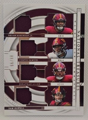 2023 Panini National Treasures Gear Quad Materials Sam Howell, Brian Thomas Jr.