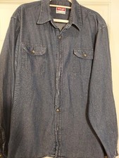 Wrangler Mens Denim Long Sleeve Button Shirt, Premium Quality, Dk. Wash, 2X
