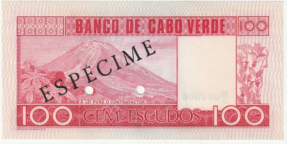 Cape Verde 100 Escudos Specimen Banknote 1977 Choice Uncirculated Cond Pick#54-S - Image 2 of 2