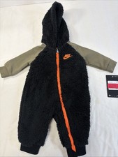 Image of Nike Baby Hooded Full Zip Footless Fleece Winter Outfit Size 3M Black Green NWT