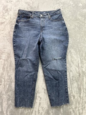 Old Navy Jean Womens Plus Sz 16 Blue High Rise Curvy OG Straight Crop Distressed