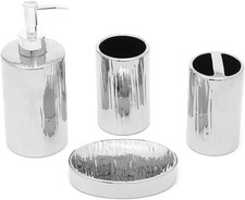 Home Basics Chrome 4-Piece Ceramic Bath Accessories Set w/Soap Pump Dispenser