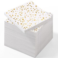 300 Pcs Gold Cocktail Napkins 5 x 5 Inches Golden Dot Paper Napkins