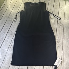 Lauren Ralph Lauren Women’s 10 Black Sleeveless Leather Trim Sheath Dress NWT.
