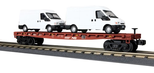 MTH RAILKING NORFOLK SOUTH VAGÓN PLANO con 2 'FORD FURGONETAS CALIBRE O 30-76675 NUEVO | Zustand: New