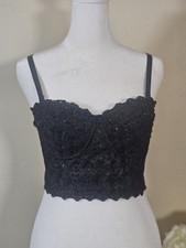 Windsor Sparkle Black Beaded Lace Corset Bustier Crop Top Sz Medium