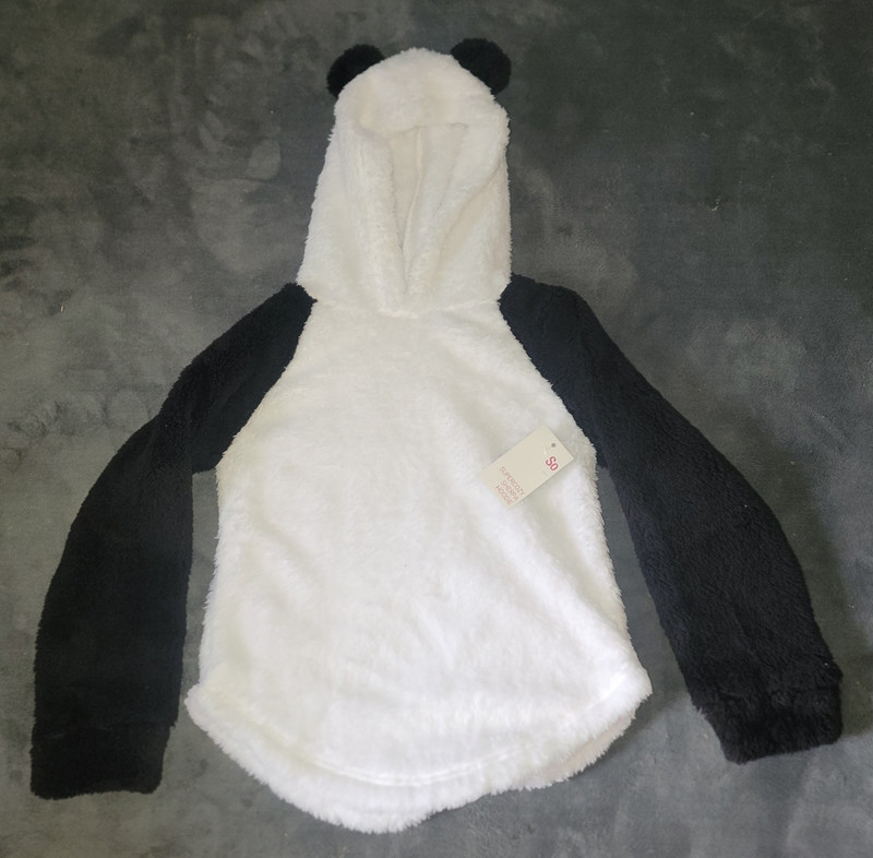 So Girls Panda Fleece Pullover Hoodie White Black Long Sleeve Size S (7)