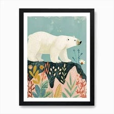 Polar Bear Walking On A Mountrain S Framed Wall Art Poster Canvas Print Picture