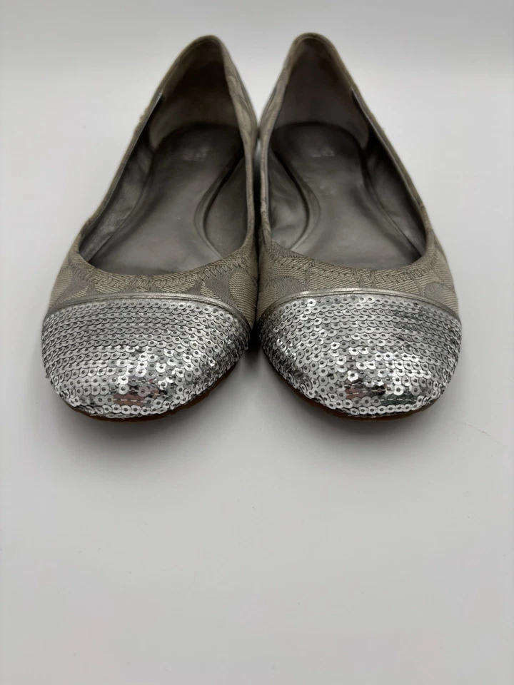 Coach Signature Logo Sequin Ballet Fllats gray silver womens Sz 8.5 office chic - Image 3 of 4