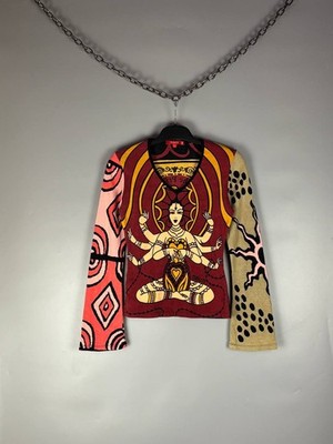 Vintage Noun Paris Y2K Graphic Top Long Sleeve Made in France Size L Art to Wear