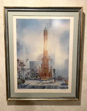 Tom Lynch "Magniifcent Mile" VTG pencil signed, framed, matted, non-glare glass