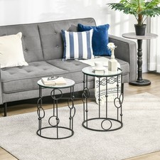 Round Coffee Tables Set of 2, Nesting Side Tables with Glass Top