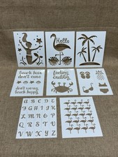 Set Of 8 Plastic Stencils  Templates - Beach, Flamingo, Mermaid, Crab