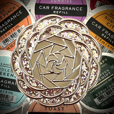 2PC SET Refill+Clip  Rose Gold Rosette Car Visor Scentportable Bath & Body Works