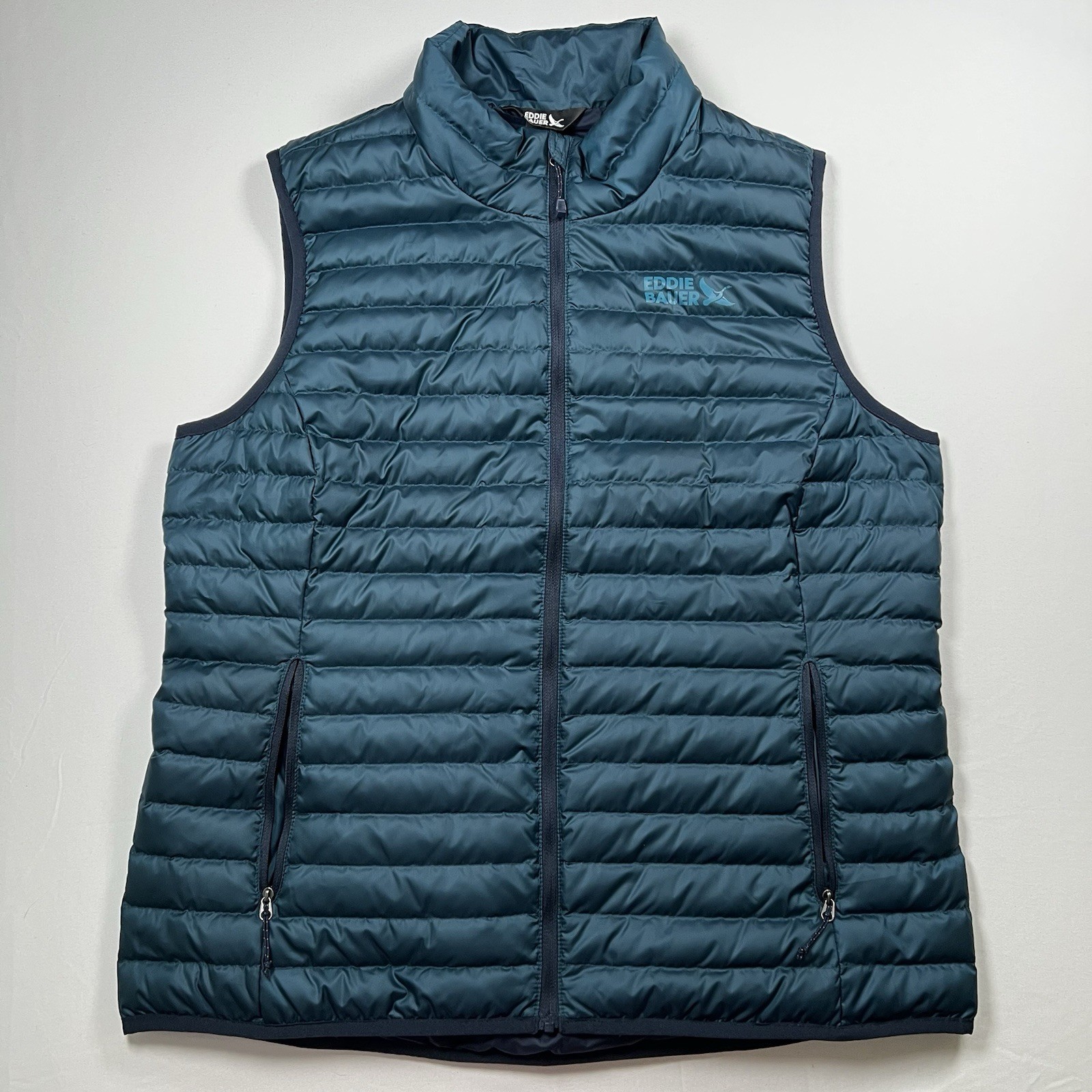 Eddie Bauer Women’s Large Teal/Green 650 Down Puffer Vest Full Zip Jacket Winter
