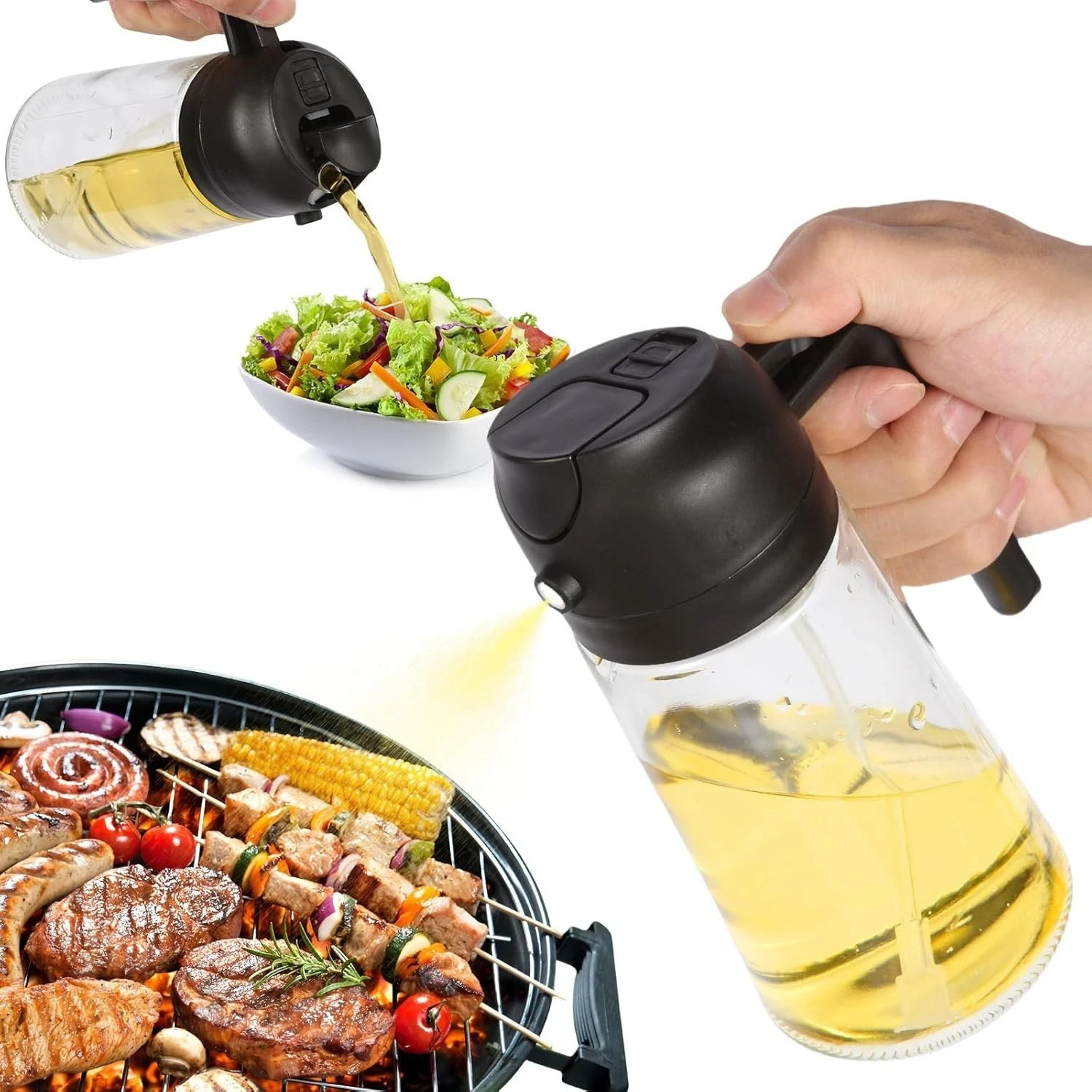 Sprayer For Cooking, 2 In 1 Olive Oil Dispenser Bottle For Kitchen, 16oz/470