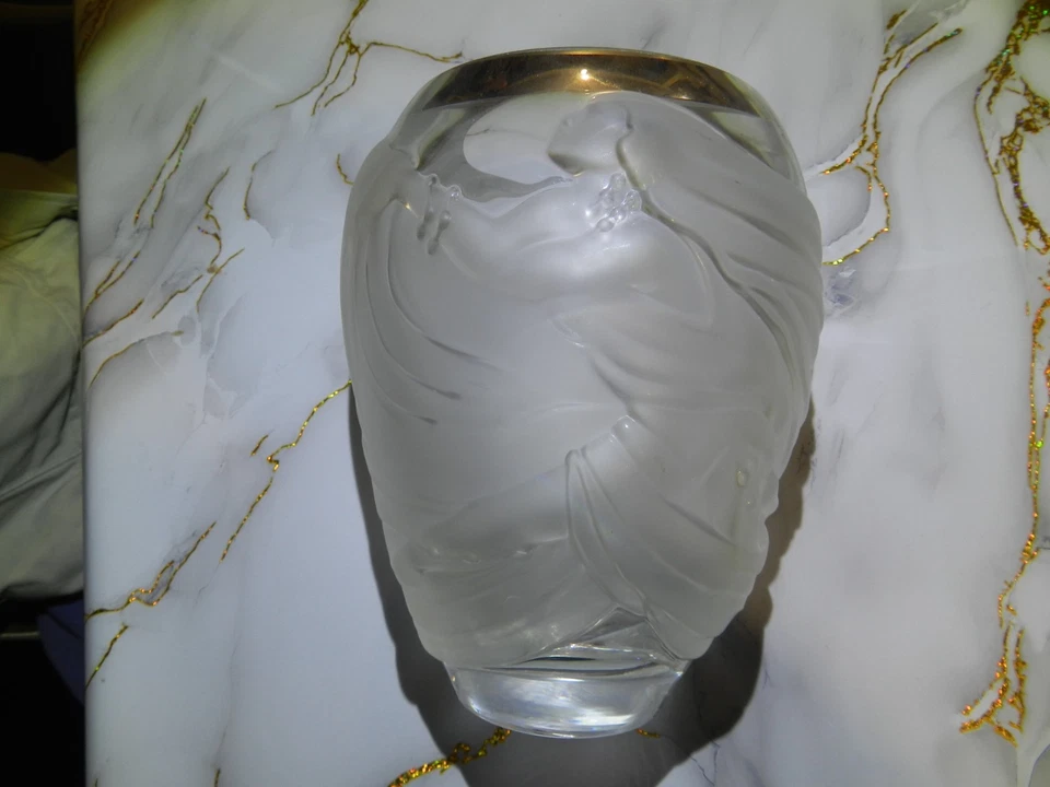 Rare vase cristal Art Nouveau décor de femme drapée signé ... France / LALIQUE ? - Photo 3/4