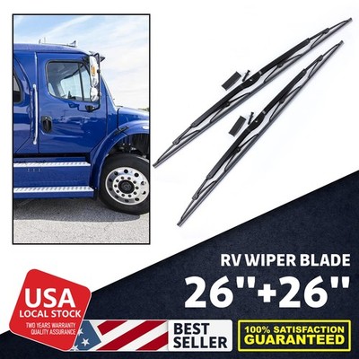 1Pair Natural Rubber Element 26'' Front Windshield RV Wiper Blades Saddle Mount