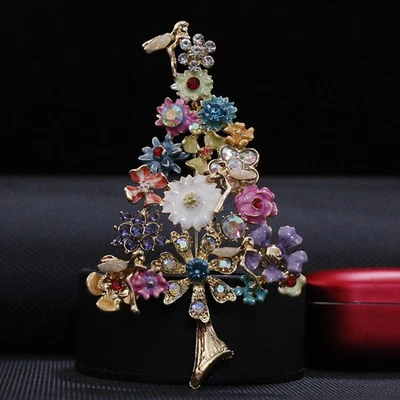 Broche Flor Hada Color Árbol de Navidad Estrás Damas Elegante Abrigo Prendedor
