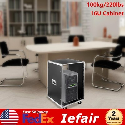 16U Cabinet Rolling Network Rack Audio Studio Video Telecom Equipment Rack Black