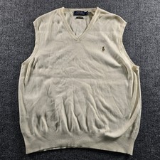 Polo Ralph Lauren Pima Cotton Sweater Vest Mens Large Cream Beige V-Neck Pony