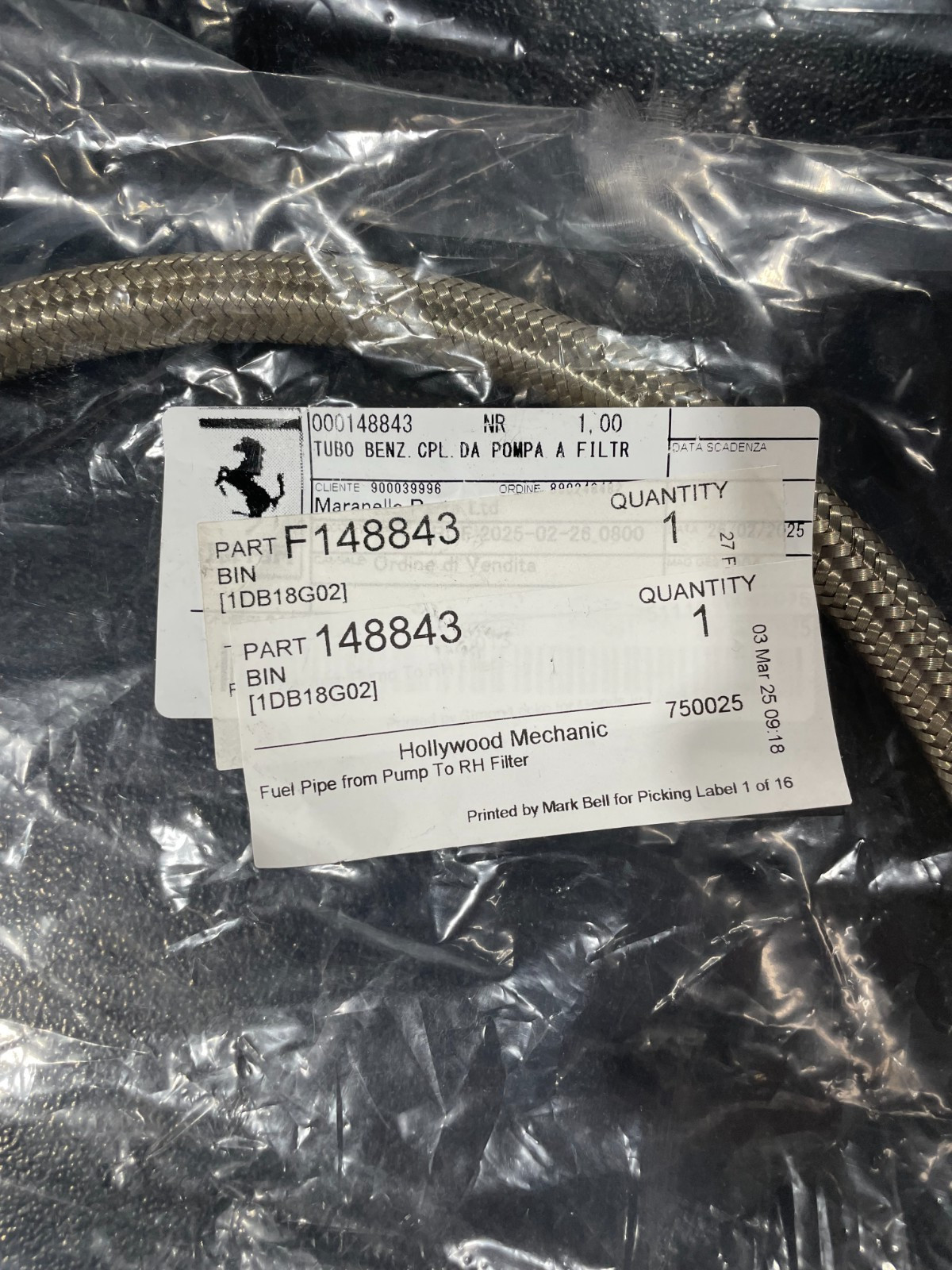 Ferrari 512 TR Fuel Line Pipe from Pump To RH Filter 148843 New