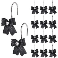 12PCS Shower Curtain Hooks Rings,Black Bow Decorative Shower Curtain Hooks