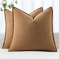 MIULEE Decorative Linen Pillow Covers 20x20 Inch Brown Boho Farmhouse Neutral Co