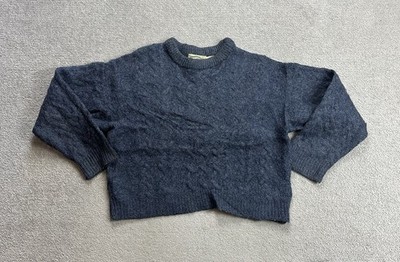 ARAN CRAFTS Damen Pullover Gr L Wolle Zopf Sweater Jumper Zopfmuster 31317 Blau