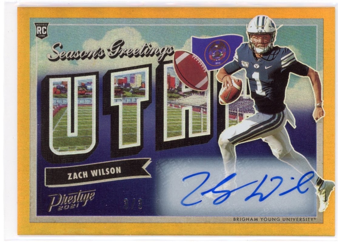 Zach Wilson Panini Prestige Season's Greetings #SG5 Gold Xtra Points
