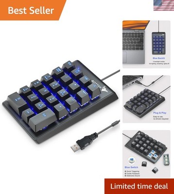 Durable Mechanical 22-Key Numeric Numpad - Lightweight, Plug & Play USB Keypad