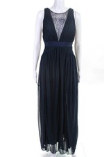 Adrianna Papell Womens Midnight Illusion Pleat A Line Gown Blue Size 6 10596620