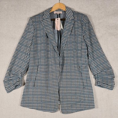 Philosophy Republic Clothing Womens Houndstooth Blazer Jacket L Black White Blue