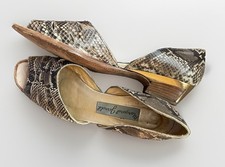 Vintage Margaret Jerrold Peep-Toe Sandals Croc Embossed W/Gold Kitten Heel US 10