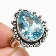 Aquamarine Gemstone Handmade 925 Sterling Silver Jewelry All Size Ring For Gift