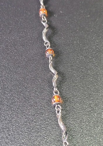 Vintage Poland Sterling Silver & Amber Necklace - Picture 5 of 9