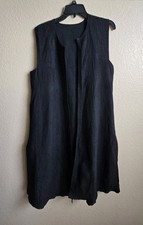 Duster Long Vest Lagenlook Ribbed Side Pockets and Side Slits, Lightweight Read