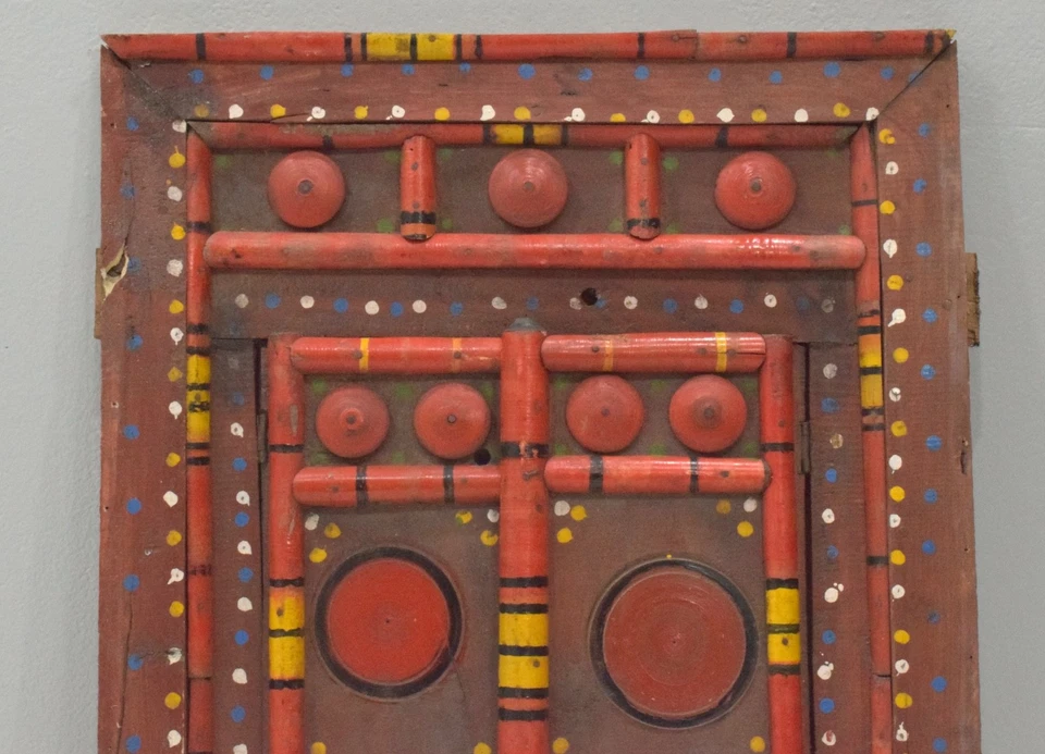 Puerta de madera India centro de doble apertura puerta de madera colorida Foto 2 de 4