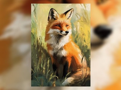 Golden Forest Fox 5''x7'' Druck auf mattem Papier | Kühn Tierwelt Ölgemälde