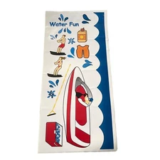 Vintage Scrapbooking Sheet Water Skiing Summer Boat Y2K w/ Wave Border Large