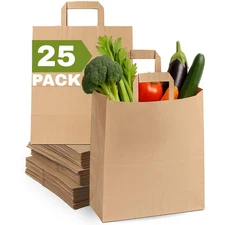 12X7X14 Inches 25Pcs Large Paper Bags with Handles Bulk, Large Paper Grocery Sho