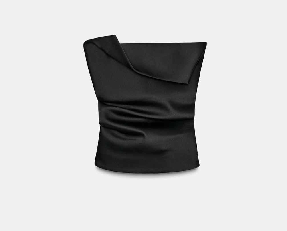 Zara ZW Womens Blouse Top Small Black Strapless Ruched Stretch 9017/592 NWT