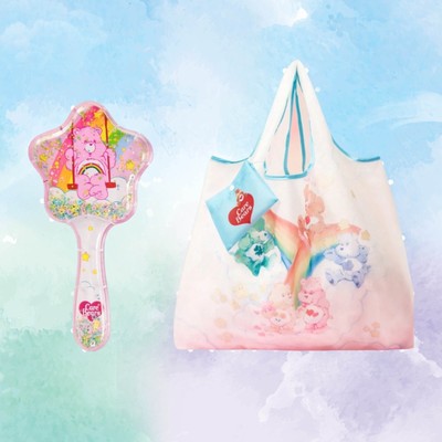New 2pc Care Bears Hairbrush With Floating Sequins & Large Capacity Bag