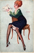 PC ARTIST SIGNED, L�O FONTAN, LA PREMI�RE LECON, Vintage Postcard (b50825)