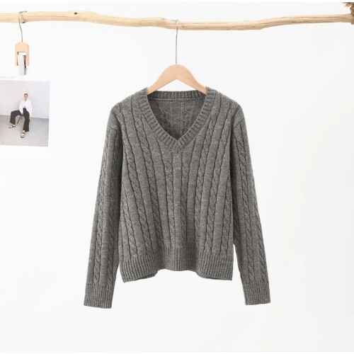 Casual Short PulloversSweater V-neck Slim Solid Womens Winter Twist Knitted Top - Bild 9 von 28